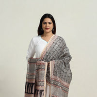 Black - Natural Dyed Hand Block Print Chanderi Silk Bagh Dupatta 27