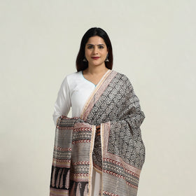 Grey - Natural Dyed Hand Block Print Chanderi Silk Bagh Dupatta 27