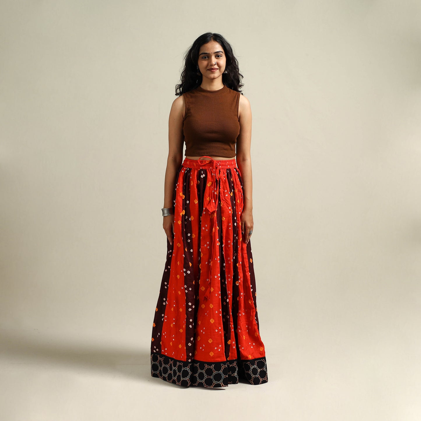 Multicolor - Bandhani Tie-Dye 24 Kali Patchwork Cotton Long Skirt 25