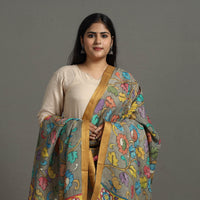 Grey - Chanderi Silk Srikalahasti Handpainted Pen Kalamkari Dupatta 36