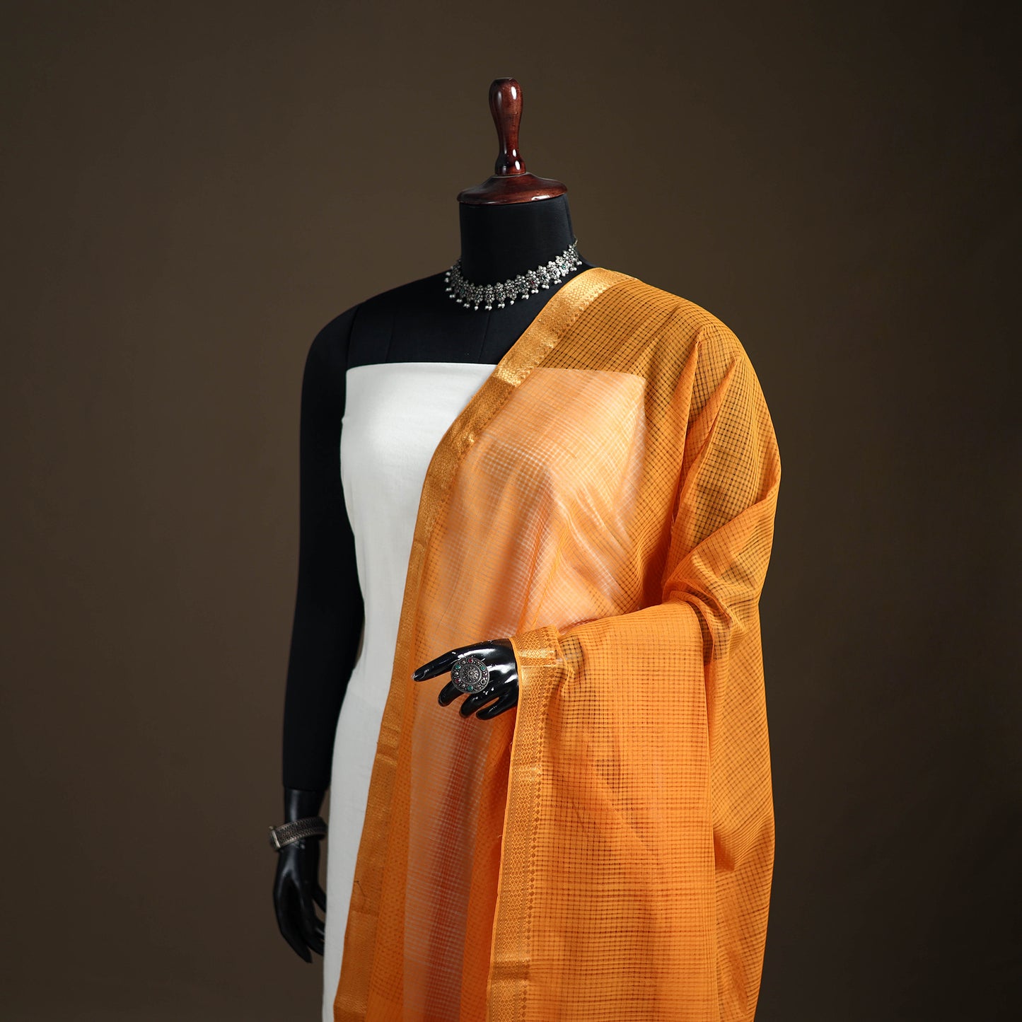 Pure Handloom Cotton Nizam Zari Border Mangalagiri Dupatta 38