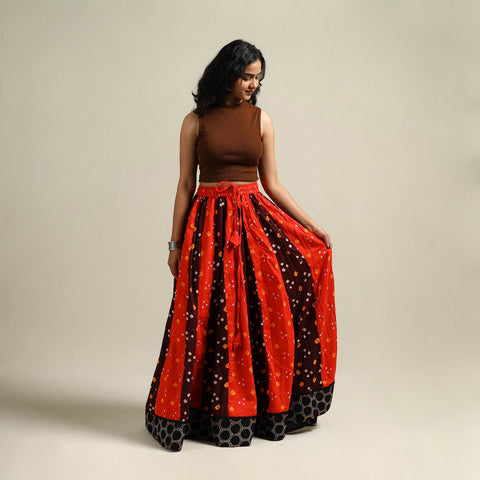 Multicolor - Bandhani Tie-Dye 24 Kali Patchwork Cotton Long Skirt 25