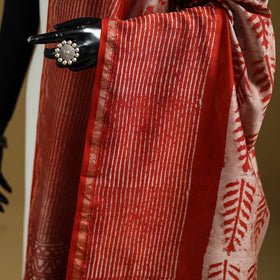 Red - Pipad Hand Block Print Natural Dyed Chanderi Silk Handloom Dupatta 34