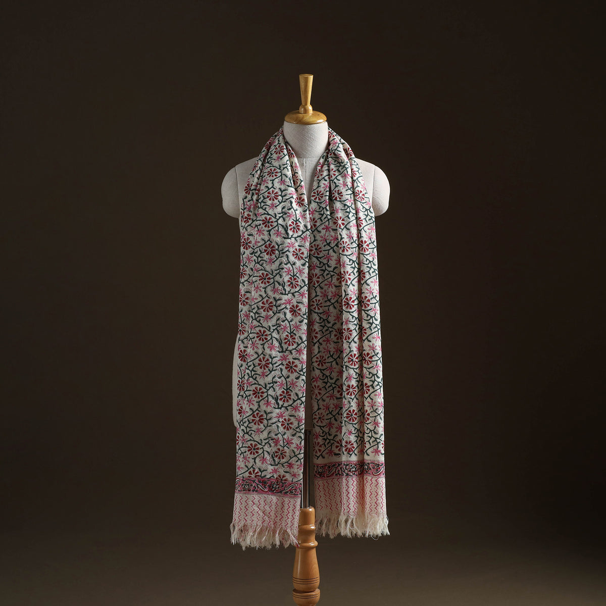 Floral Sanganeri Print Pure Merino Wool Handwoven Shawl 98