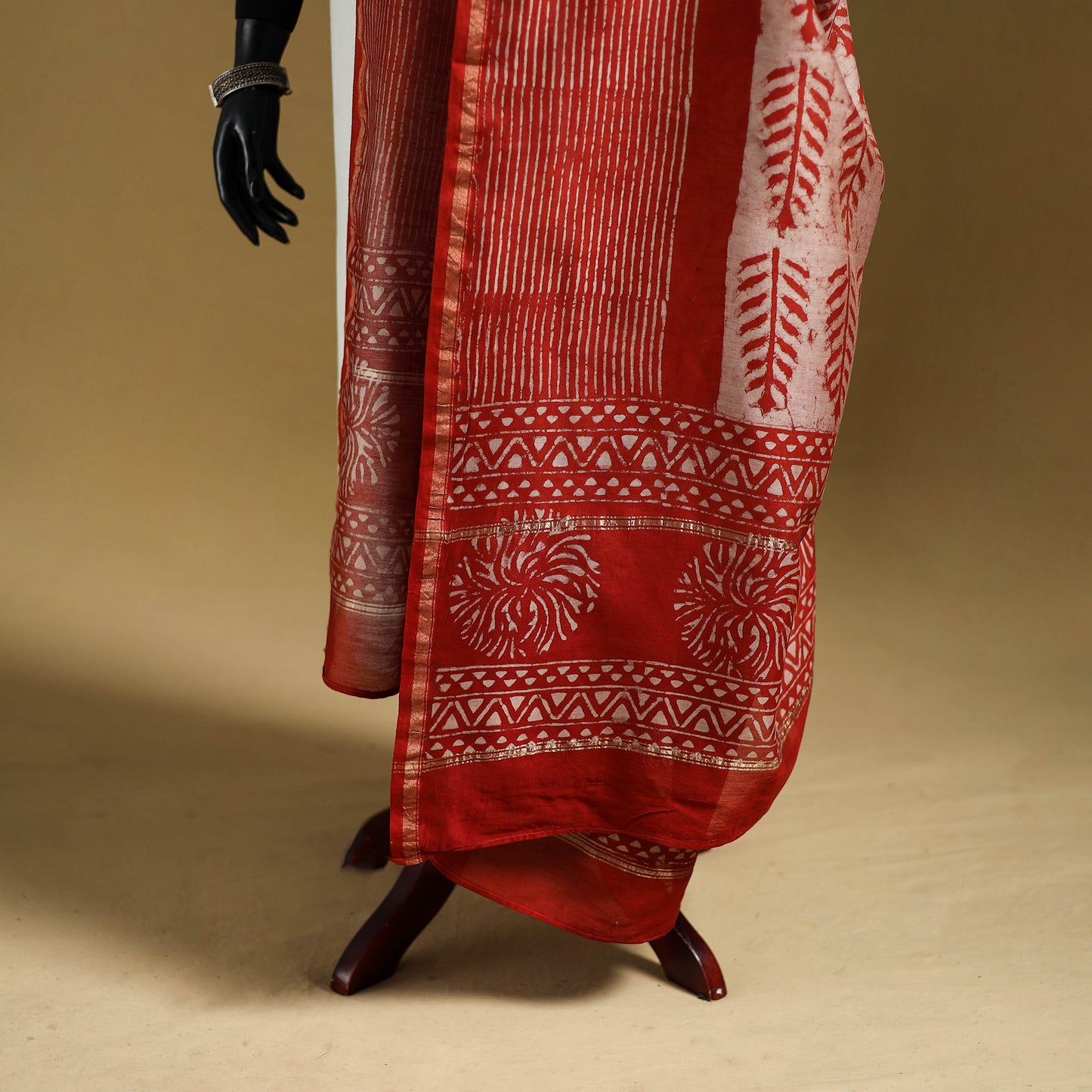Red - Pipad Hand Block Print Natural Dyed Chanderi Silk Handloom Dupatta 34
