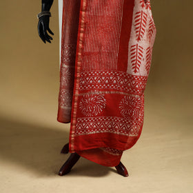 Red - Pipad Hand Block Print Natural Dyed Chanderi Silk Handloom Dupatta 34