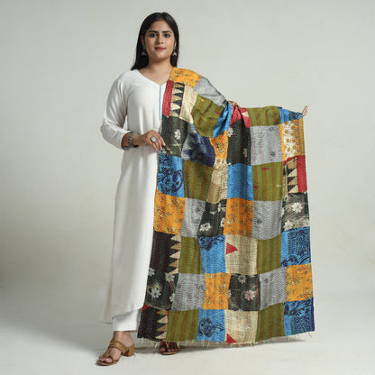 Multicolor - Bengal Kantha Embroidery Patchwork Reversible Silk Dupatta 61