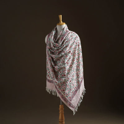 Floral Sanganeri Print Pure Merino Wool Handwoven Shawl 98