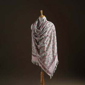 Floral Sanganeri Print Pure Merino Wool Handwoven Shawl 98