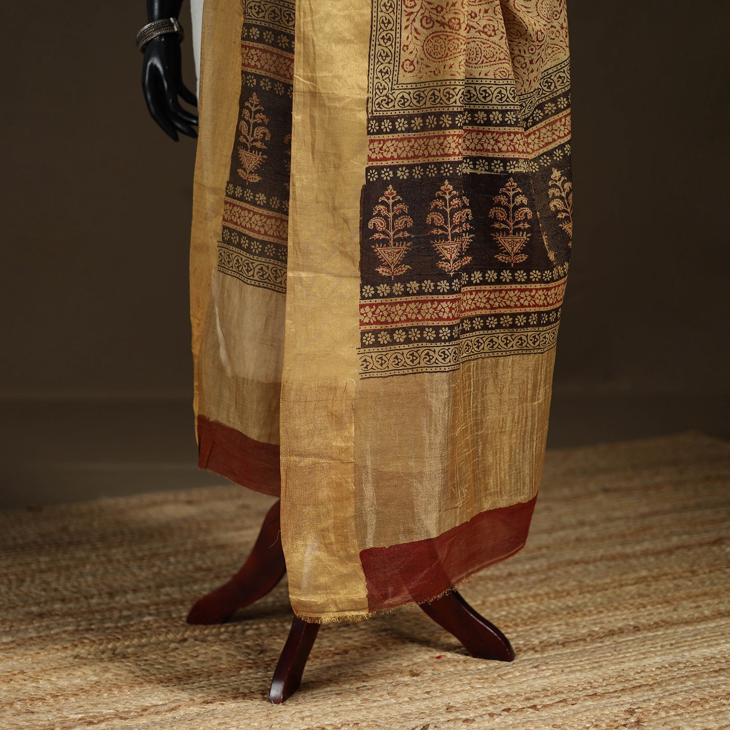 Bagh Hand Block Print Natural Dyed Tissue Zari Chanderi Silk Dupatta 39
