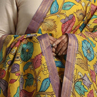 Yellow - Chanderi Silk Srikalahasti Handpainted Pen Kalamkari Dupatta 37