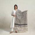 Buy Grey Natural Dyed Hand Block Print Chanderi Silk Bagh Dupatta