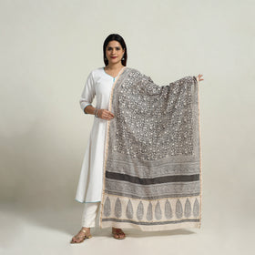 Buy Grey Natural Dyed Hand Block Print Chanderi Silk Bagh Dupatta