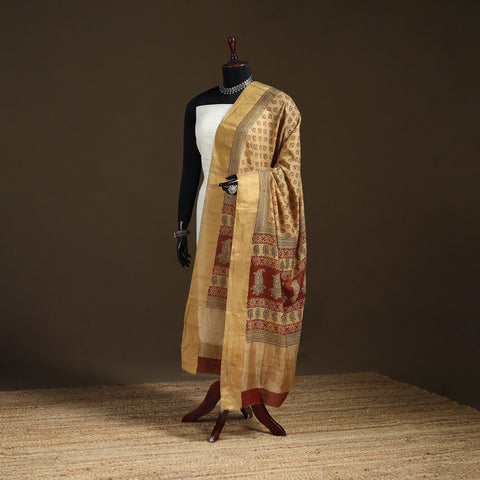 Bagh Hand Block Print Natural Dyed Tissue Zari Chanderi Silk Dupatta 40