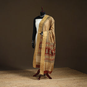 Bagh Hand Block Print Natural Dyed Tissue Zari Chanderi Silk Dupatta 40
