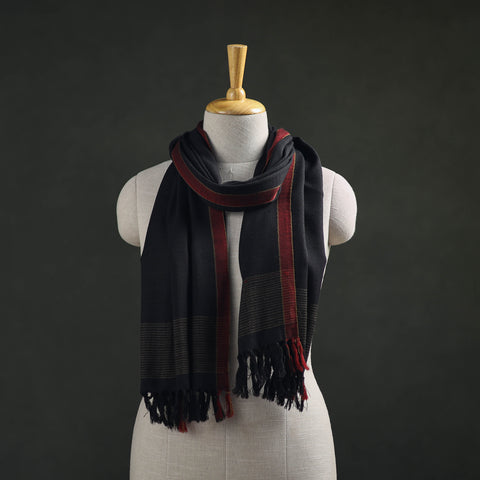 Black - Kumaun Handwoven Pure Merino Wool Stole 24
