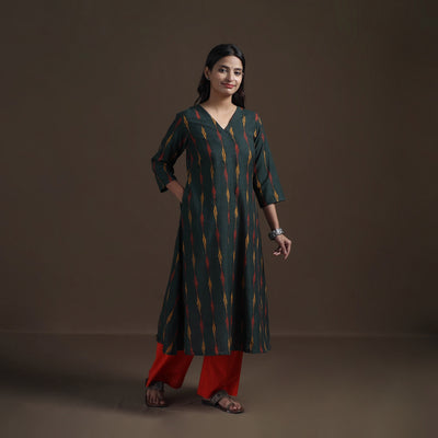 Cotton A-Line Pochampally Ikat Kurta for Women 01