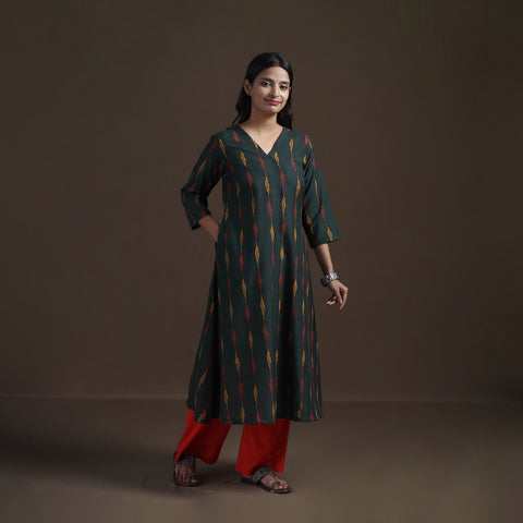 Cotton A-Line Pochampally Ikat Kurta for Women 01