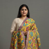 Yellow - Chanderi Silk Srikalahasti Handpainted Pen Kalamkari Dupatta 37