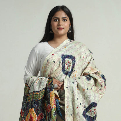 Multicolor - Bengal Kantha Embroidery Patchwork Reversible Silk Dupatta 61
