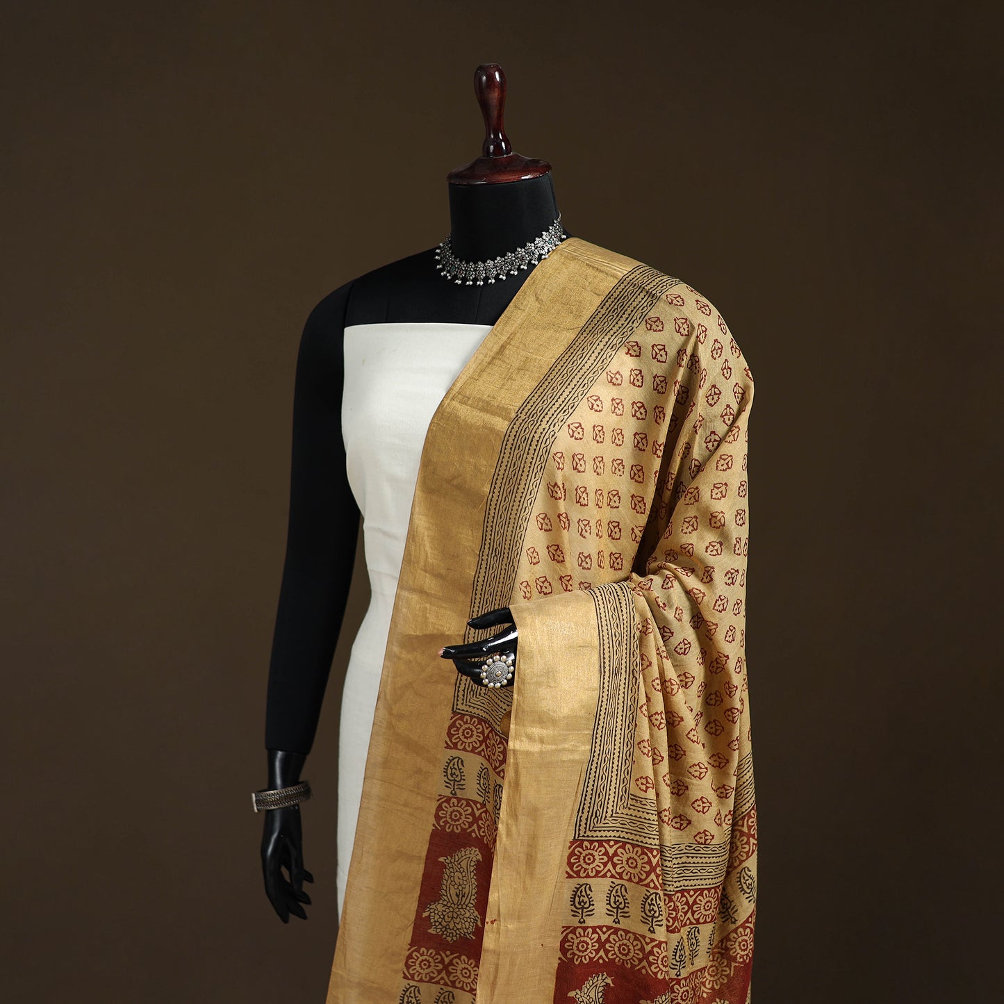 Bagh Hand Block Print Natural Dyed Tissue Zari Chanderi Silk Dupatta 40