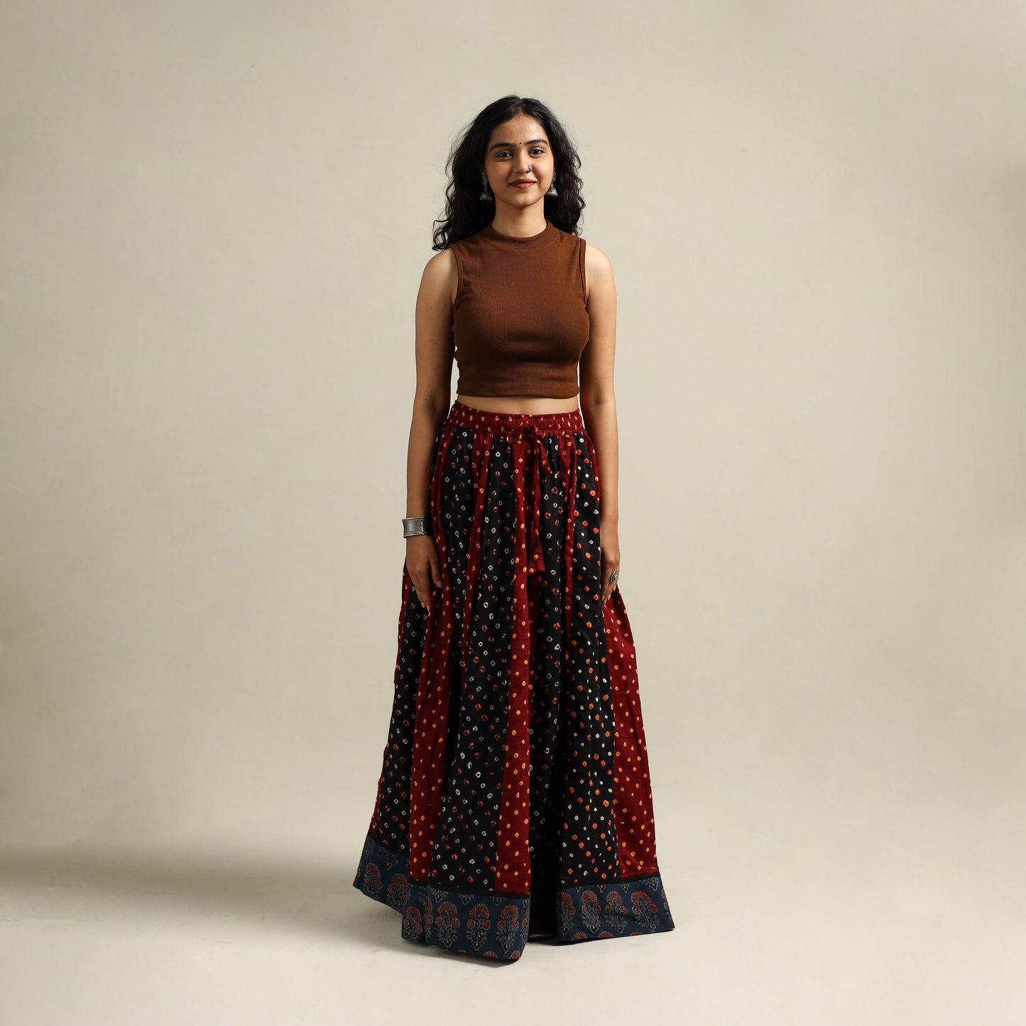 Multicolor - Bandhani Tie-Dye 24 Kali Patchwork Cotton Long Skirt 26