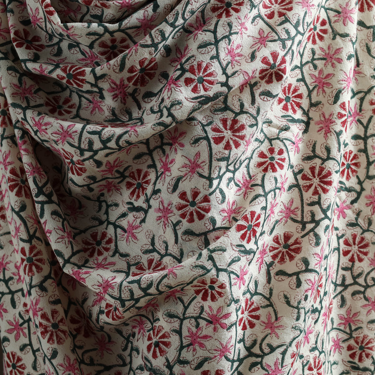 Floral Sanganeri Print Pure Merino Wool Handwoven Shawl 98