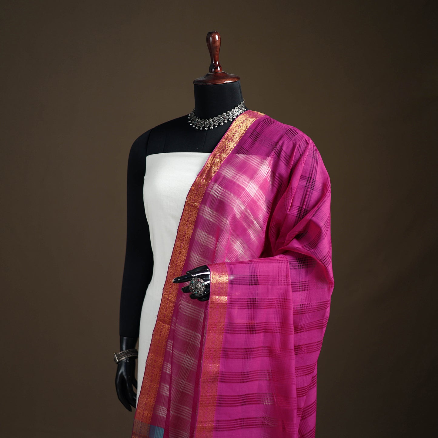 Pure Handloom Cotton Nizam Zari Border Mangalagiri Dupatta 39