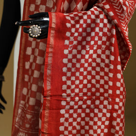 Red - Pipad Hand Block Print Natural Dyed Chanderi Silk Handloom Dupatta 35