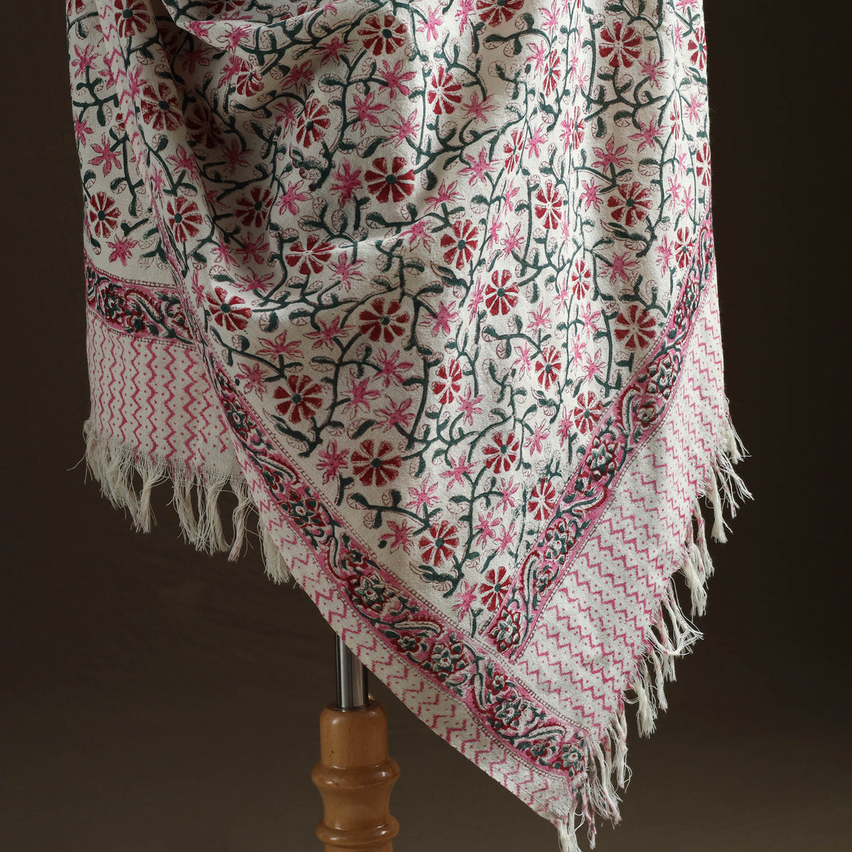 Floral Sanganeri Print Pure Merino Wool Handwoven Shawl 98