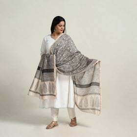 Buy Grey Natural Dyed Hand Block Print Chanderi Silk Bagh Dupatta