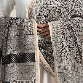 Buy Grey Natural Dyed Hand Block Print Chanderi Silk Bagh Dupatta