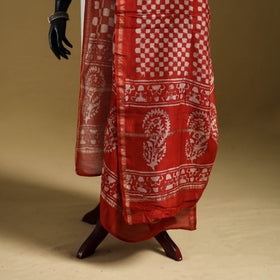 Red - Pipad Hand Block Print Natural Dyed Chanderi Silk Handloom Dupatta 35