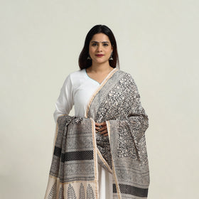 Buy Grey Natural Dyed Hand Block Print Chanderi Silk Bagh Dupatta