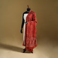 Red - Pipad Hand Block Print Natural Dyed Chanderi Silk Handloom Dupatta 36