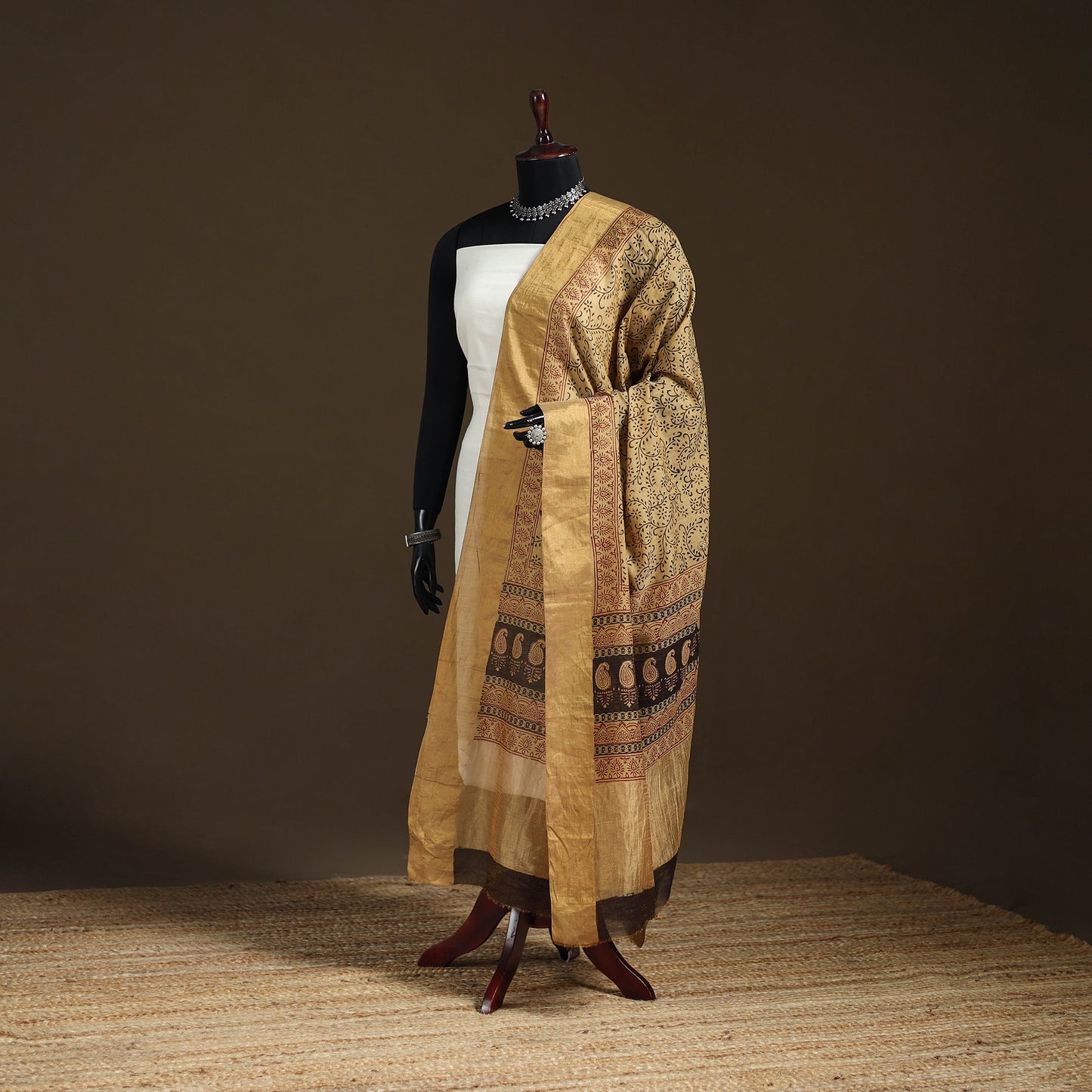 Bagh Hand Block Print Natural Dyed Tissue Zari Chanderi Silk Dupatta 41