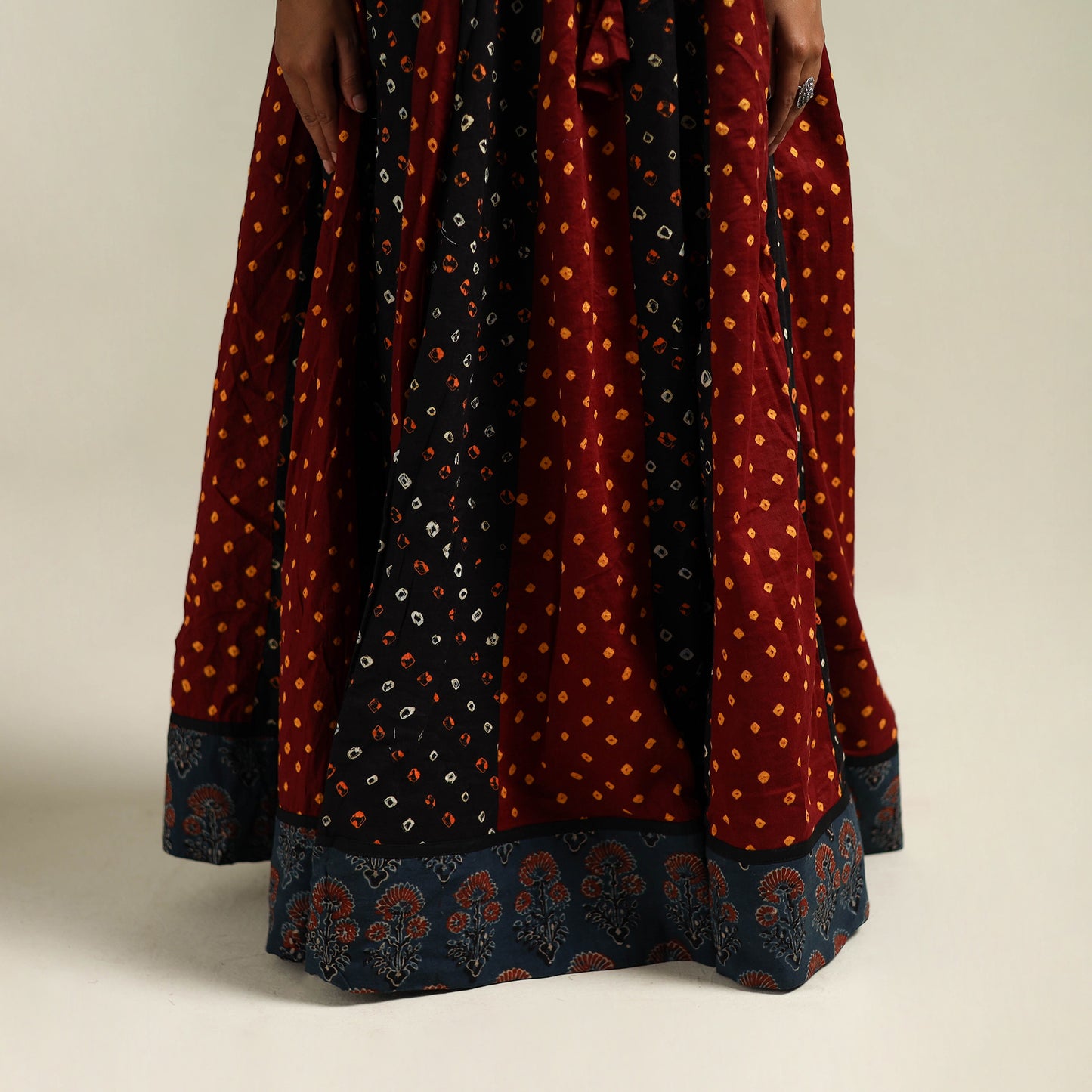 Multicolor - Bandhani Tie-Dye 24 Kali Patchwork Cotton Long Skirt 26