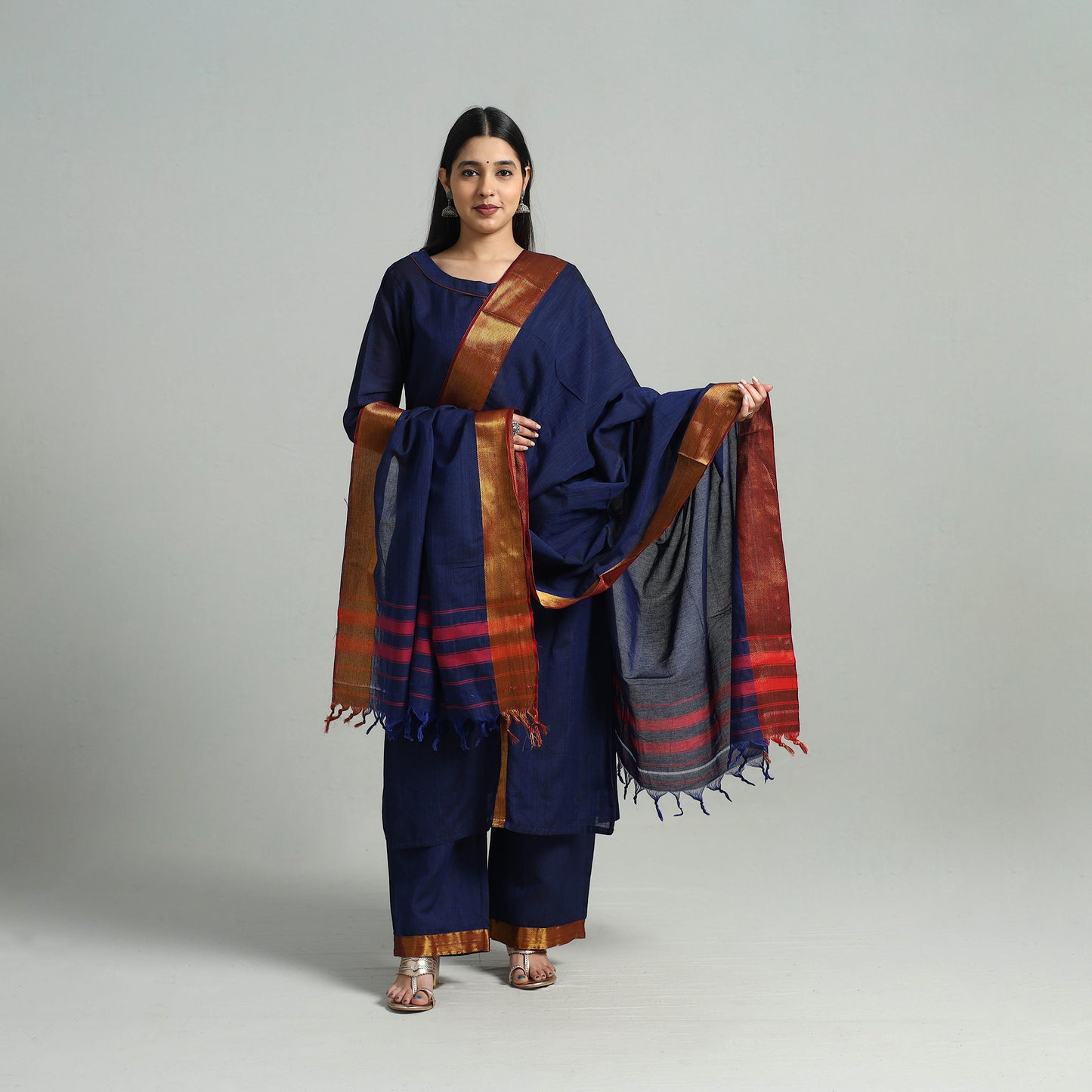 Buy Cotton Blue Dharwad Kurta Set with Palazzo & Dupatta