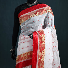 Handwoven Pure Cotton Phulia Jamdani Saree for Durga Puja 03