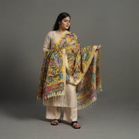 Yellow - Chanderi Silk Srikalahasti Handpainted Pen Kalamkari Dupatta 39