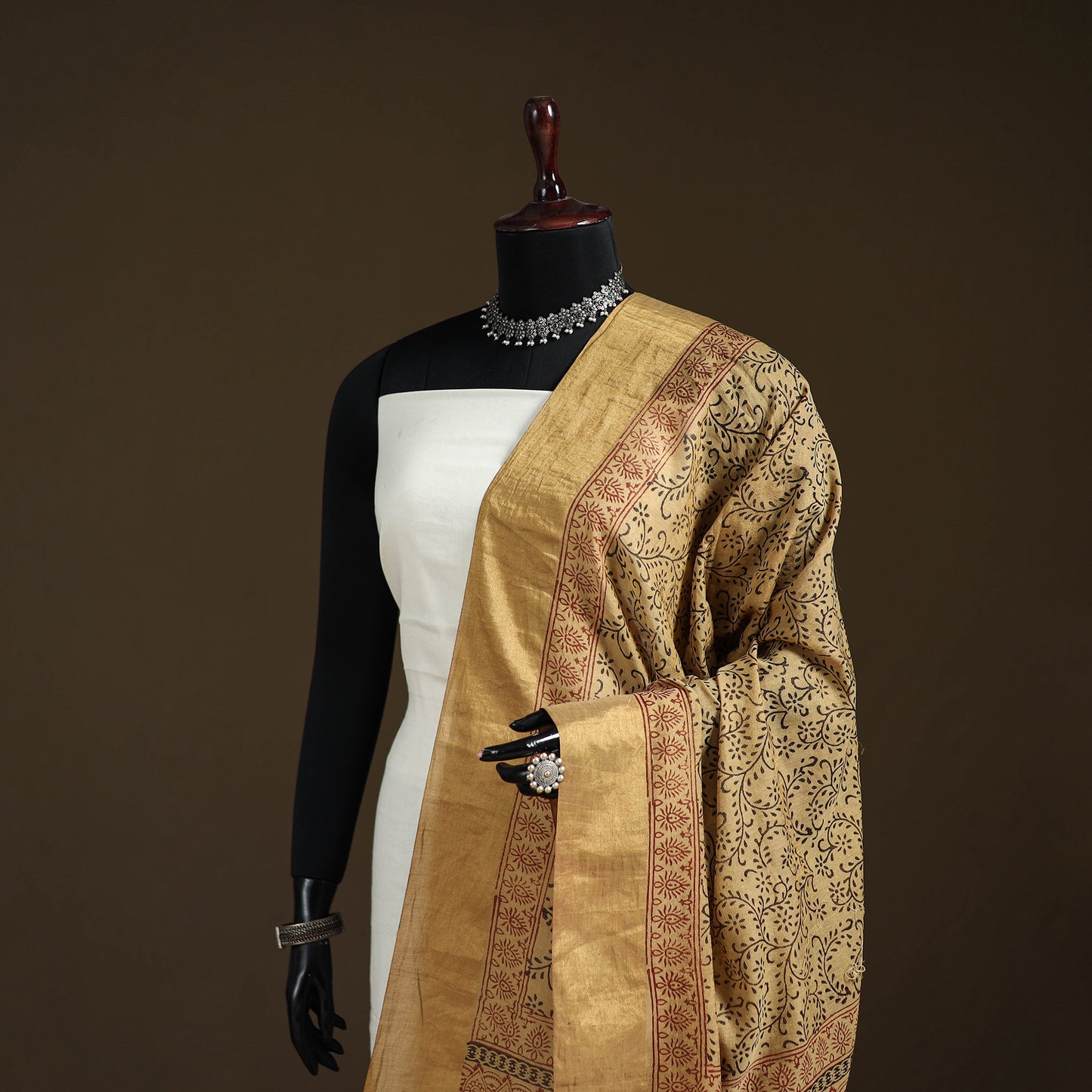 Bagh Hand Block Print Natural Dyed Tissue Zari Chanderi Silk Dupatta 41