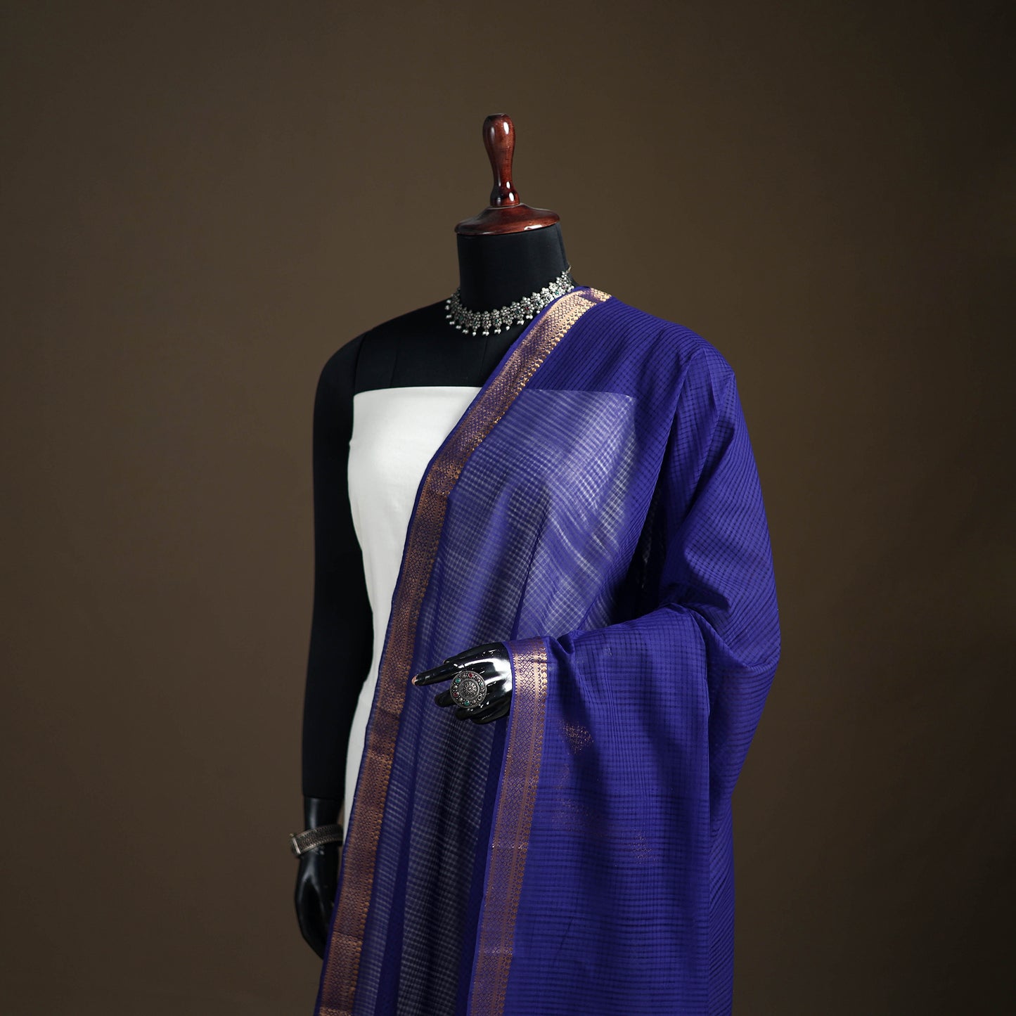 Pure Handloom Cotton Nizam Zari Border Mangalagiri Dupatta 40