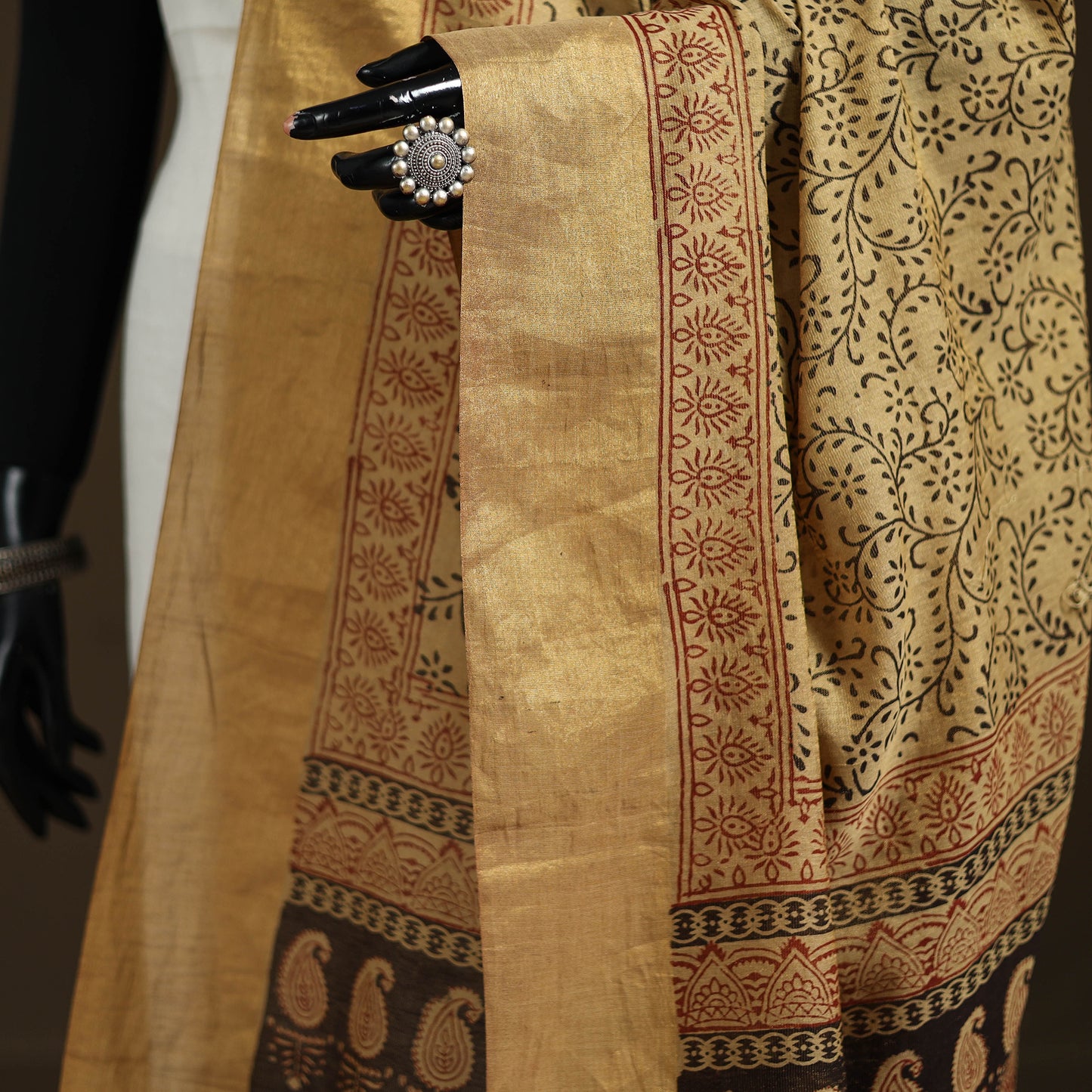 Bagh Hand Block Print Natural Dyed Tissue Zari Chanderi Silk Dupatta 41