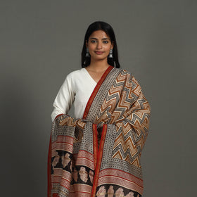 Buy Brown Block Print Chanderi Silk Bagru Dupatta
