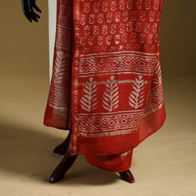 Red - Pipad Hand Block Print Natural Dyed Chanderi Silk Handloom Dupatta 36