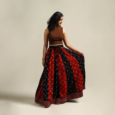 Multicolor - Bandhani Tie-Dye 24 Kali Patchwork Cotton Long Skirt 27