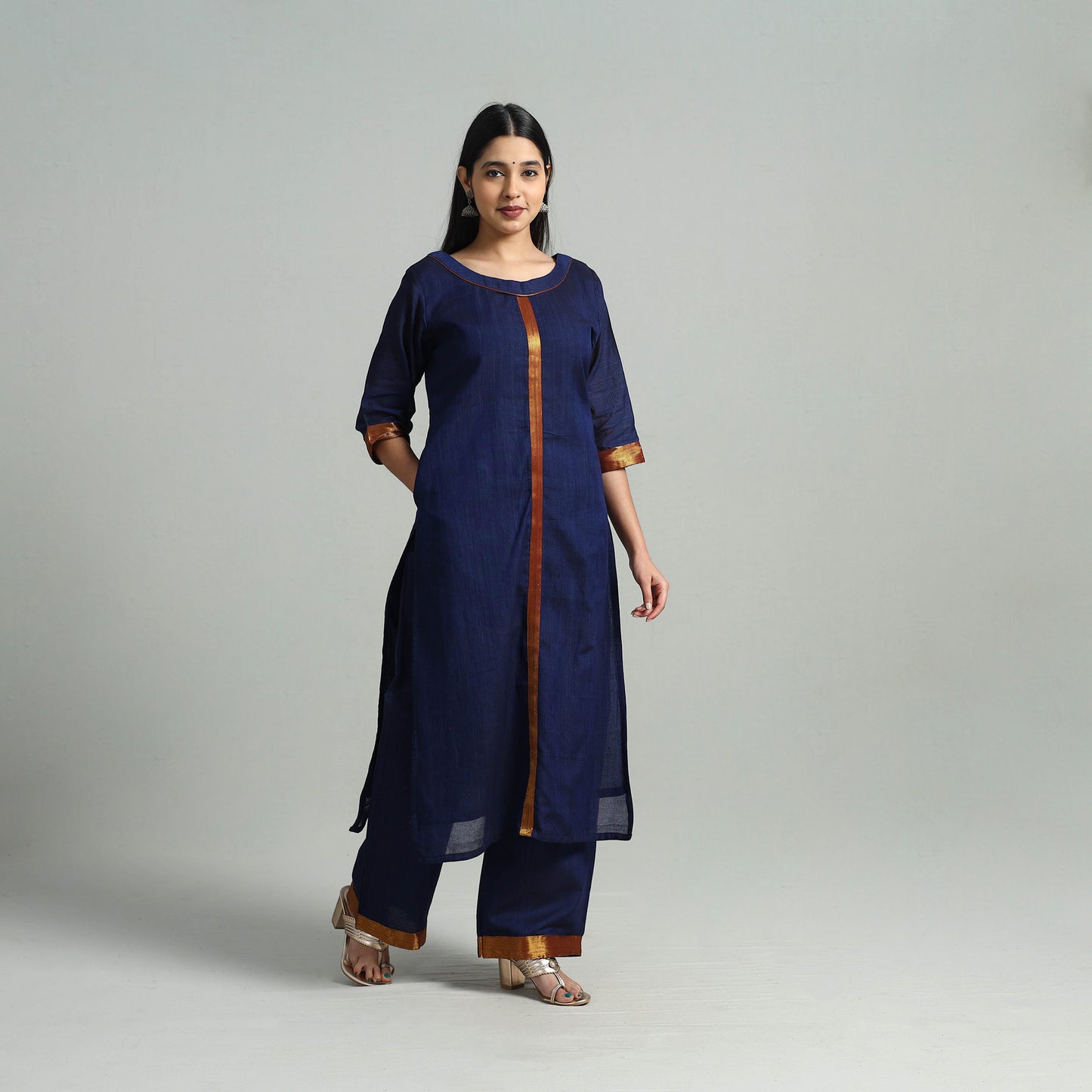 Buy Cotton Blue Dharwad Kurta Set with Palazzo & Dupatta