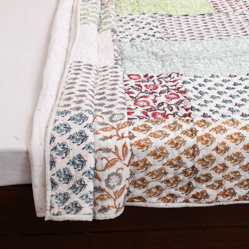 Single - Tagai & Patchwork Sanganeri Block Print Cotton Quilt 47