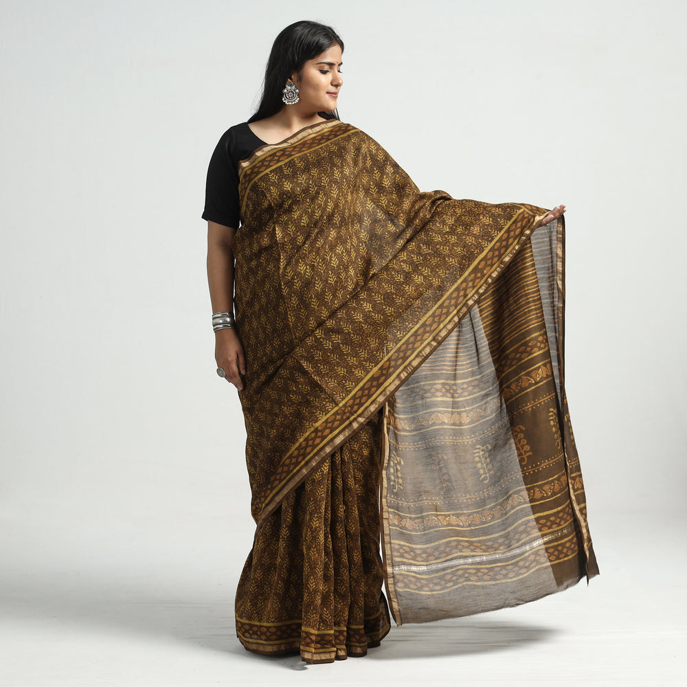 block printed silk saree