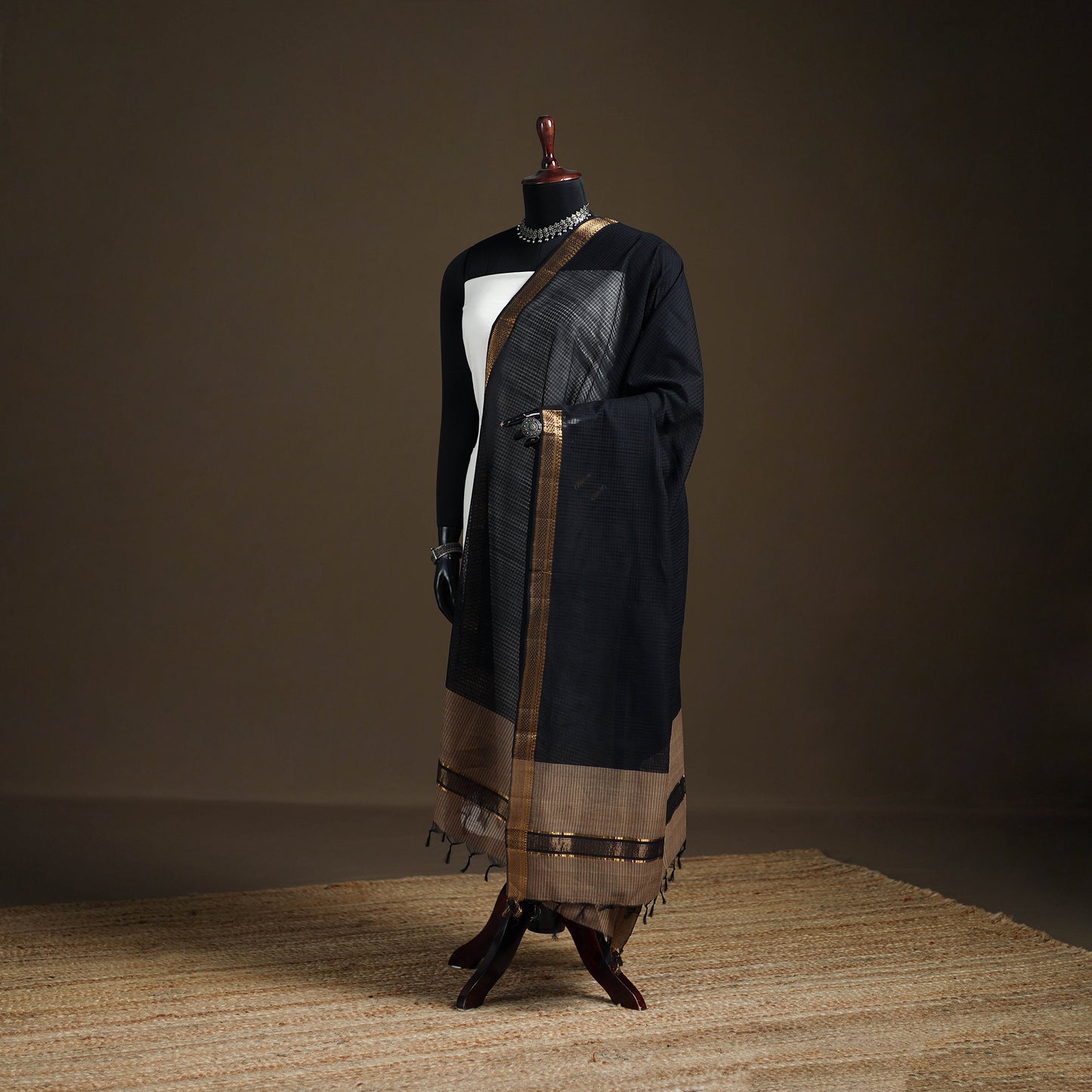 Pure Handloom Cotton Nizam Zari Border Mangalagiri Dupatta 41